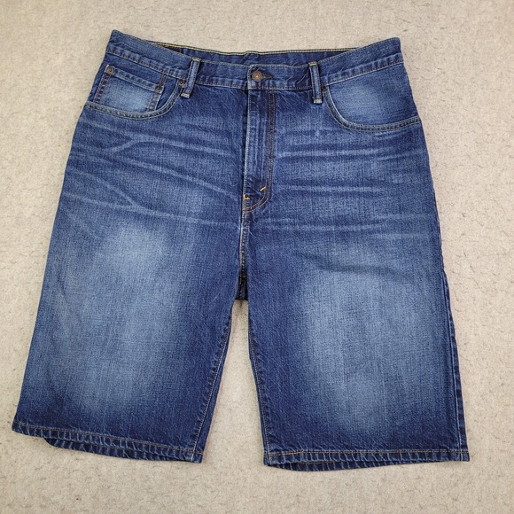 Levi's 569 Denim Shorts Mens Size 36 Baggy Loose Fit Distressed faded Jean Short - Picture 1 of 9